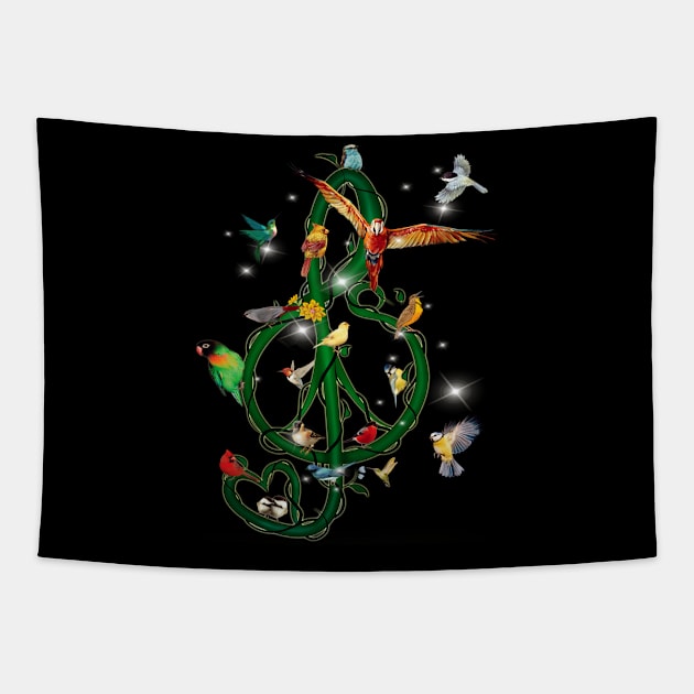 Colorful Bird Musical Note Costume Gift Tapestry by Pretr=ty