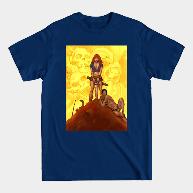 Red Sonja on a spoof of Frazetta's classic Conan - Frazetta - T-Shirt