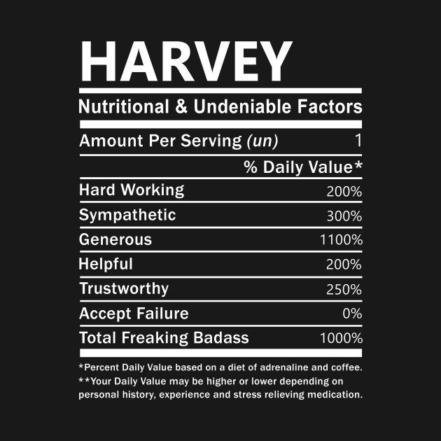 Harvey Name T Shirt - Harvey Nutritional and Undeniable Name Factors Gift Item Tee by nikitak4um