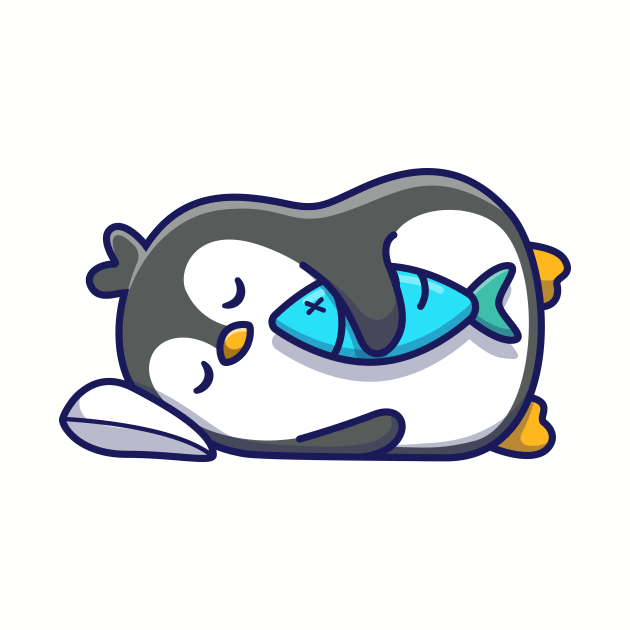 Cute penguin sleeping with fish by Catalyst Labs