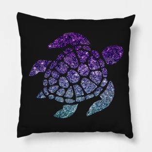 Purple Teal Ombre Faux Glitter Turtle Pillow