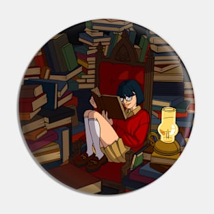 Dark Academia Library Books Student Illustration Pin