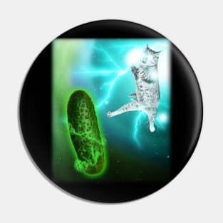 Cat Fighting Cucumber Pin