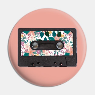 80s Mix tape cassette retro Tropical Flowers Pin