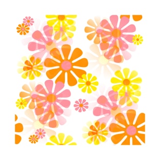 60's Retro Groovy Mod Flowers In Pink, Orange and Yellow T-Shirt