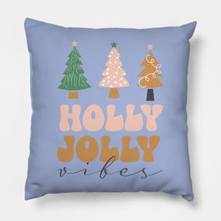 Pink Christmas Tree Holly Jolly Vibes Pillow