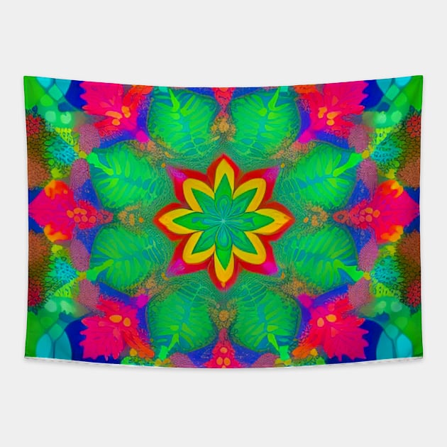 Tropical Leaves Mandala Tapestry by likbatonboot