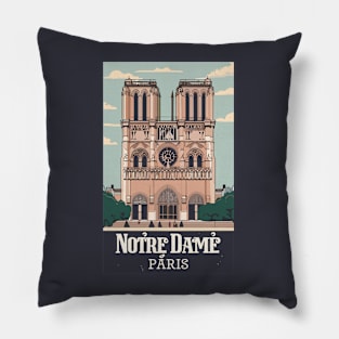 A Vintage Travel Art of the Notre-Dame Cathedral in Paris - France Pillow