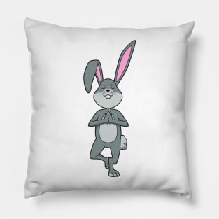 Cartoon rabbit meditates with yoga Pillow