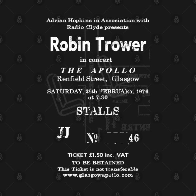 Robin Trower Saturday Feb 28 1976 Glasgow Apollo UK Tour Ticket Repro by RockitTees