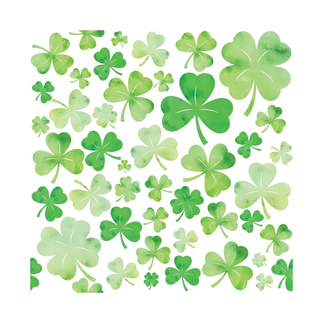 St Patricks Day Green Watercolour Shamrock Pattern by tanyadraws