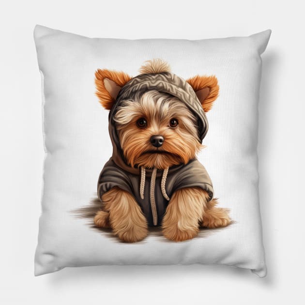 Winter Yorkshire Terrier Dog Pillow by Chromatic Fusion Studio