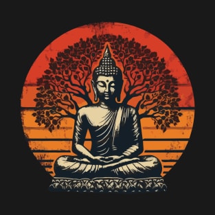 Buddha Tree of Life Retro Sunset T-Shirt