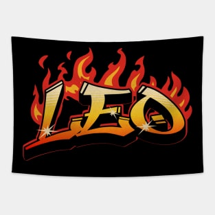 Leo Zodiac Retro Flames Birthday Tapestry
