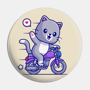 Cute Cat Riding Motorcycle Cartoon Pin