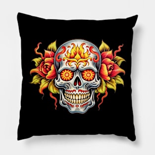 Vintage Sugar Skull Flash Tattoo Art Pillow