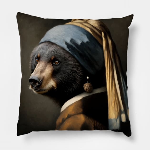 Wildlife Conservation - Pearl Earring Black Bear Meme Pillow by Edd Paint Something