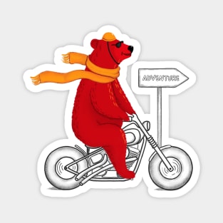 Red adventure bear on a motorcycle Magnet