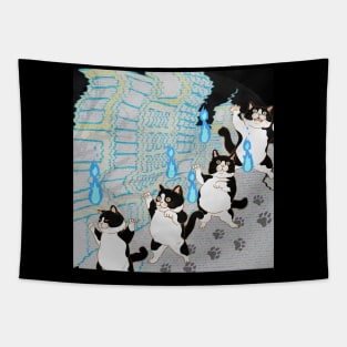 Spooky Ritual Cat Dancing - Halloween Edition Tapestry