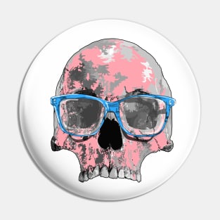 Pink skull with blue glasses Pin