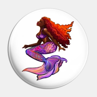 Black African American mermaid with flowing Afro red hair locs women girls Black Mermaid Pin