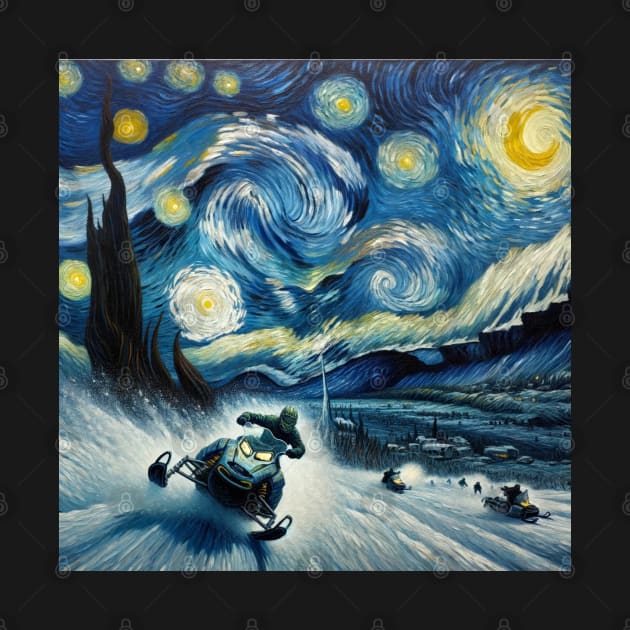 Snowmobiling Starry Night - Winter Sports by Edd Paint Something