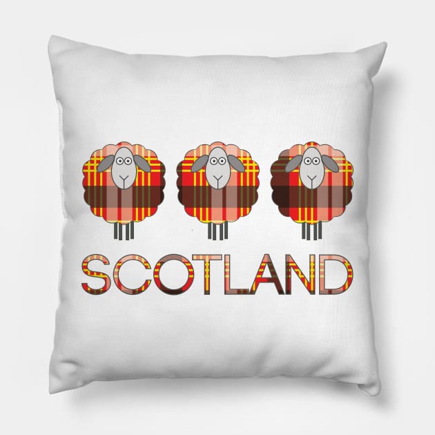 Trio of Scottish Red, Yellow, Black and White Tartan Patterned Sheep Pillow by MacPean