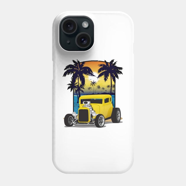 Yellow 1932 Chevy 5 Window Coupe Hot Rod California Beachin Print Phone Case by RPM-ART