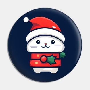 Xmas Cute holly white cat Pin