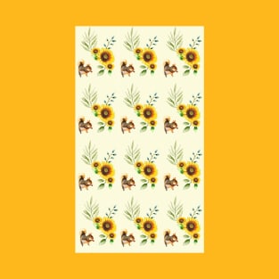 Camiseta con estampado de ardilla feliz con girasoles y hojas