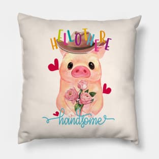 Cute Pig Holding Roses on Valentines Day - Hello There Handsome Pillow