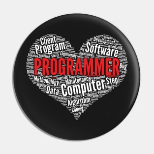 Programmer Heart Shape Word Cloud Design Coding product Pin