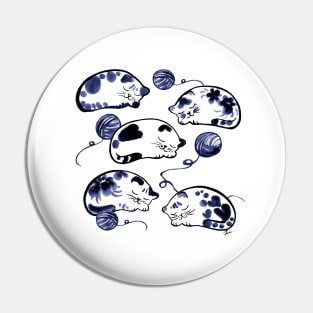 Sleeping cats with wool ball (blue) Pin