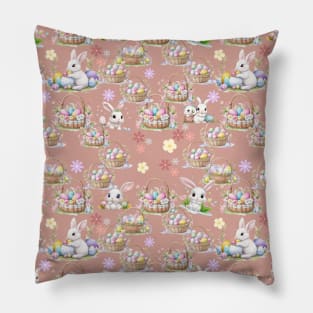 Easter Bunny Eggs and Basket Spring Pattern Design Pillow