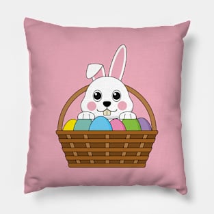 Cute White Bunny Colorful Easter Egg Hunt Basket Pillow