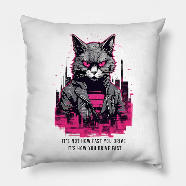 Cyberpunk cat Pillow by RosaliArt
