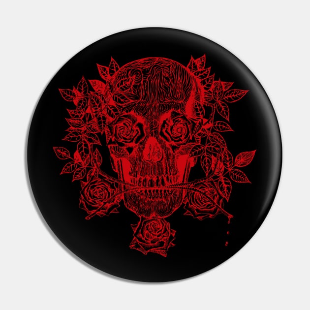 Skull & Roses Pin by sandersart