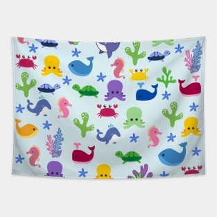 Sea Animal Face Mask, Under The Sea Face Mask, Whale, Turtle, Seahorse. Tapestry