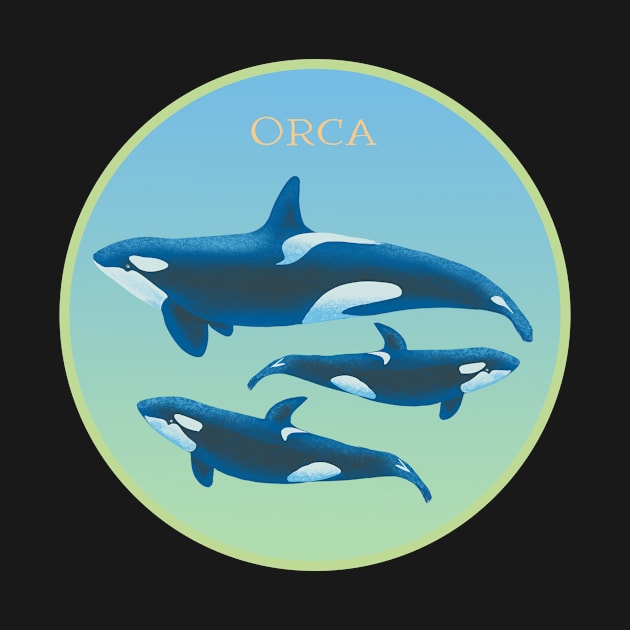 ORCA trio, Killer Whale, Dolphin - green blue by LeanneTalbot