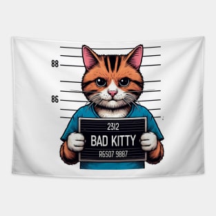 Bad Kitty Illustrated Mugshot Tapestry