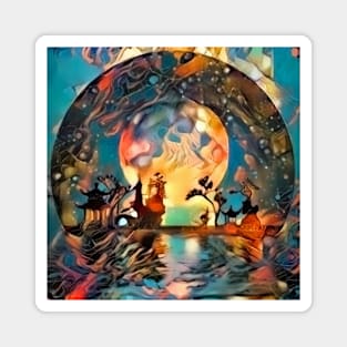 Asian night silhouettes in moon light Magnet