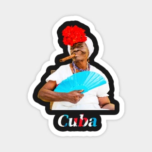 Cuban Woman With Cigar And Blue Fan Magnet