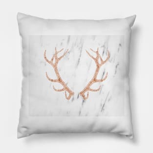 Rose gold antlers on soft white marble Pillow