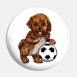 Cavapoo puppy dog with football soccer ball Pin