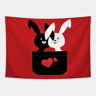 Cute Couple of Easter Bunnies Black And White With LOVE Hearts Tapestry