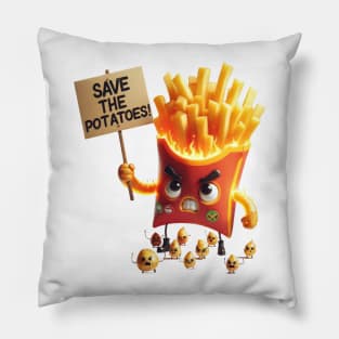 Revolutionary Fries – Save the Spuds Protest Sticker Pillow