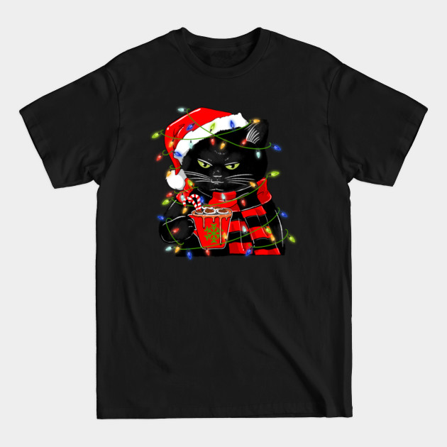 Disover Black Cat Christmas Light Hold Cup Coffe Funny Cat Lover Christmas - Black Cat Christmas Lights - T-Shirt