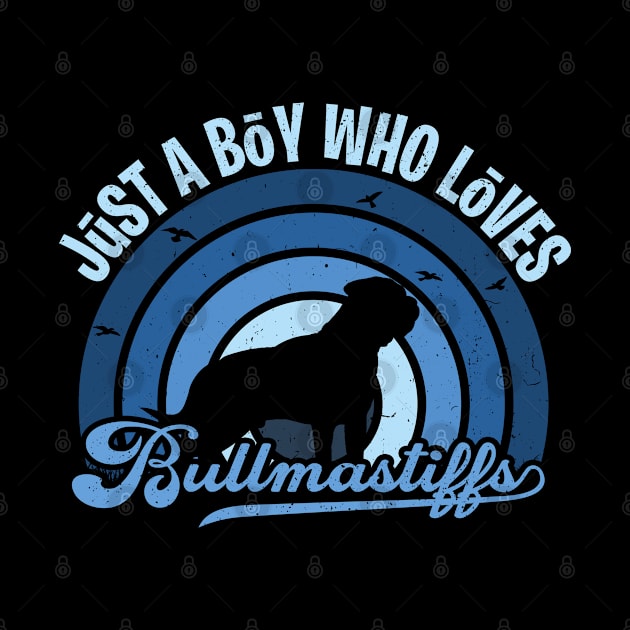 Funy Quote Just A Boy Who Loves A bullmastiffs Blue 80s Retro Vintage Sunset Gift IdeA for boys by Lyume