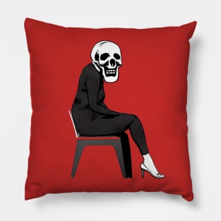 woman with skull face sitting alone abyss. skull dream platinum return. blood money Pillow