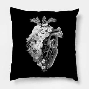 Flower Heart Spring Black and White by Tobe Fonseca Pillow